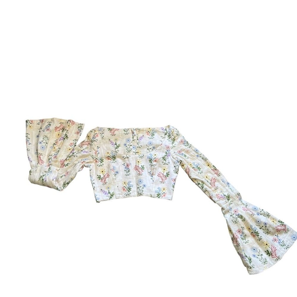 Agua By Agua Bendita Janiero Pradera Linen Floral Crop Top Sz S Luxury Whimsical